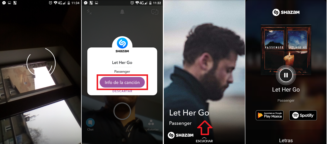 Como usar Shazam dentro de Snapchat para reconocer canciones. (Android